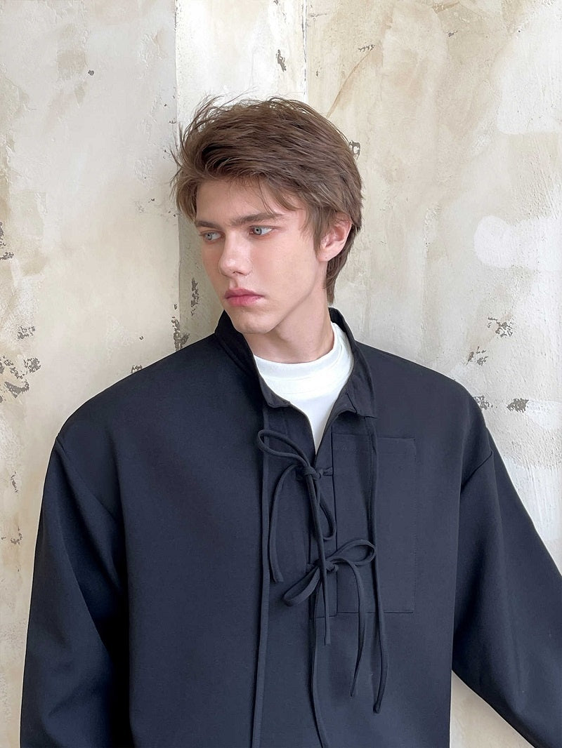 Men's Ribbon Lapel Cardigan Hoodie – Designer Half-Zip Pullover