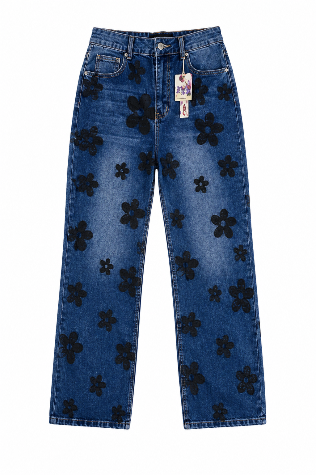 Spodnie jeans kwiaty