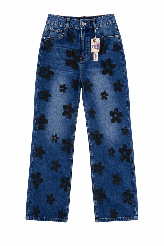 Spodnie jeans kwiaty