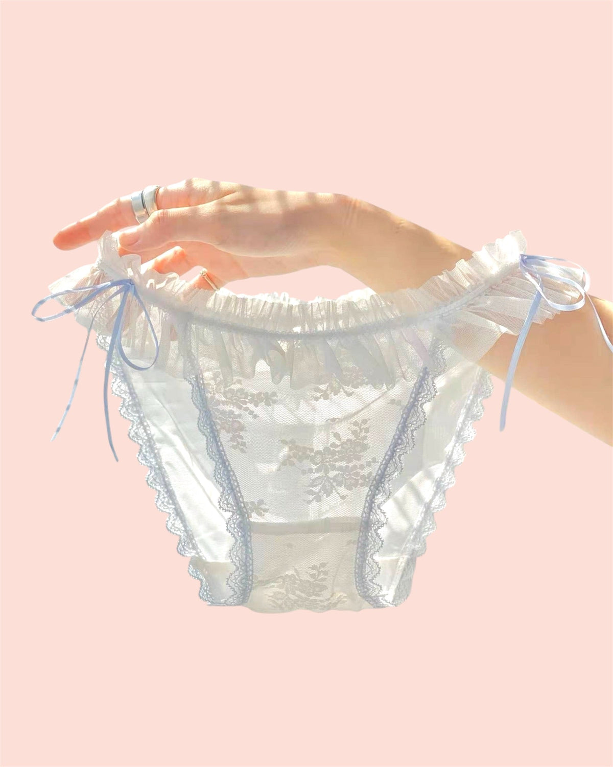 Milanblocks Coquette Ruffled Lace Panties with Bow Ties-0