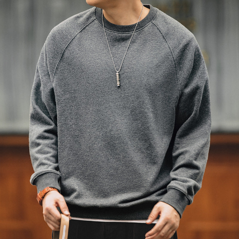 Men's Retro Washed Heavy Fabric Crewneck Sweater – Vintage Casual