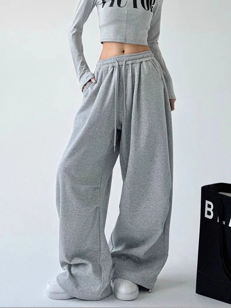 Y2K Harajuku Wide Leg Sweatpants Women Streetwear Baggy Oversize Gray