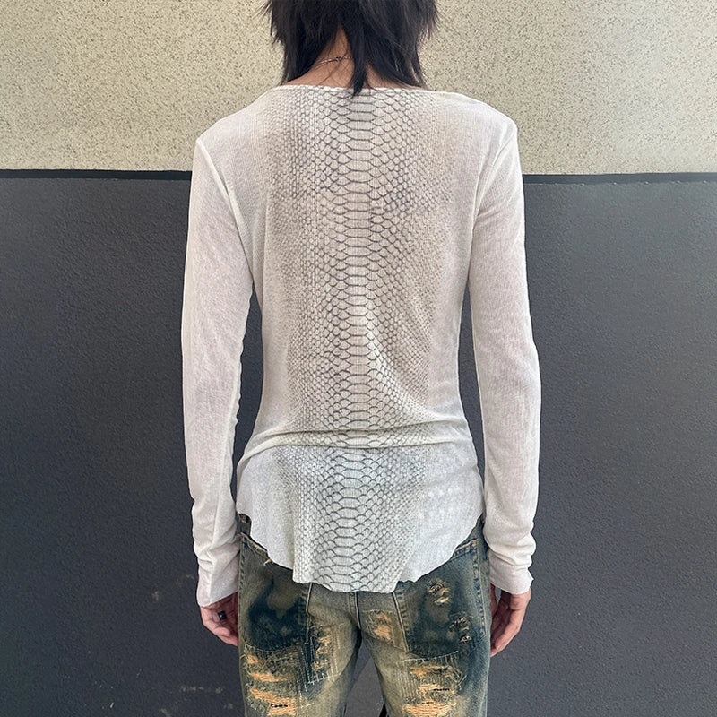 Karrcat Trashy Y2k Snakeskin Print T-shirt Grunge Aesthetics Long