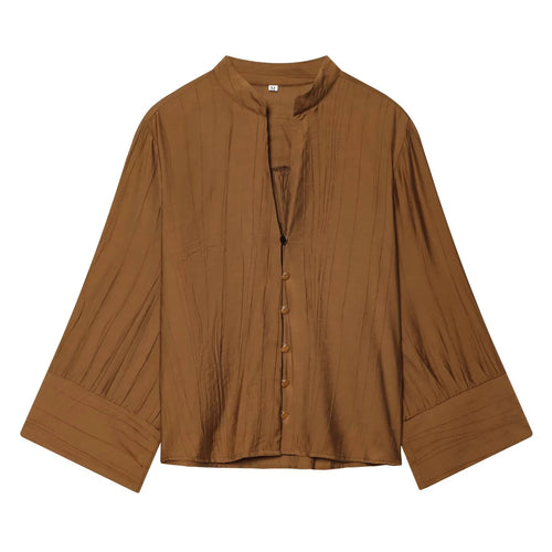 Autumn new women's loose and simple V-neck long sleeved shirt with