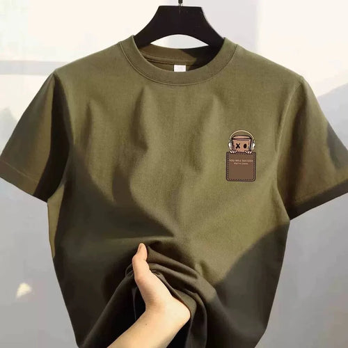 American Style Vintage Fashion Simple Design Print Cotton Men T Shirt