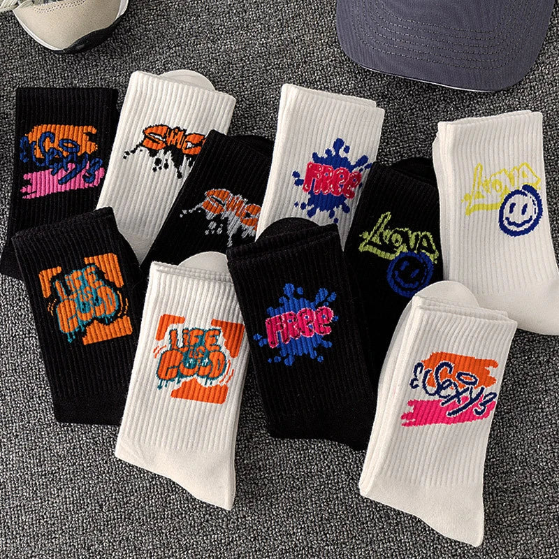 5/10 Pairs of High-Quality Couple's Fashionable Sports Socks With