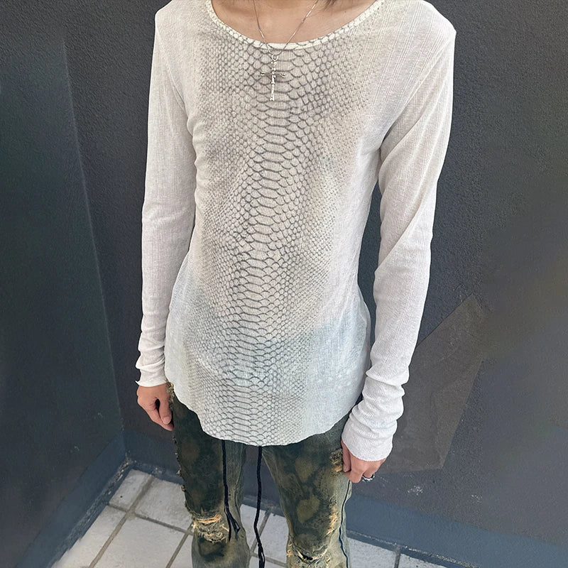 Karrcat Trashy Y2k Snakeskin Print T-shirt Grunge Aesthetics Long