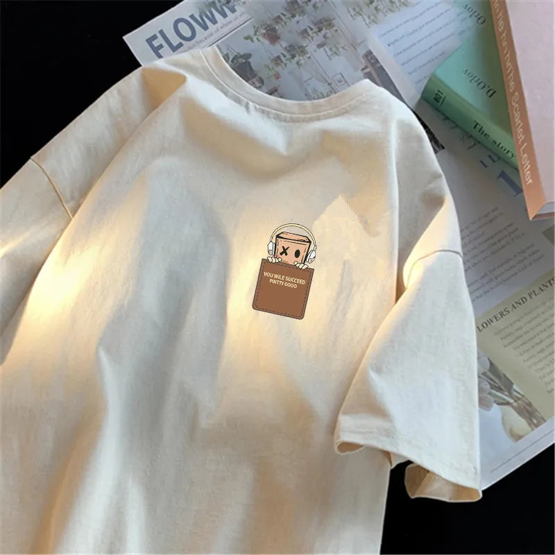American Style Vintage Fashion Simple Design Print Cotton Men T Shirt