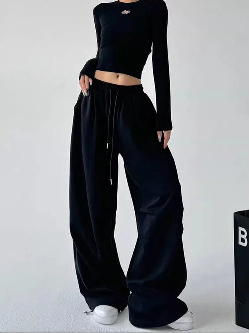 Y2K Harajuku Wide Leg Sweatpants Women Streetwear Baggy Oversize Gray