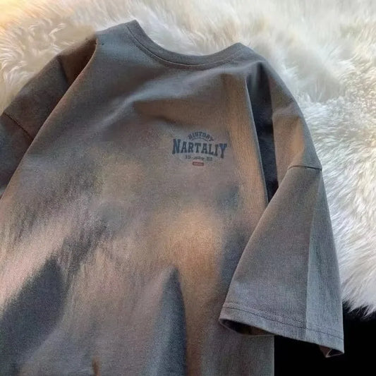 8XL Men Oversized Fashion Loose American Vintage Letter NAET Print