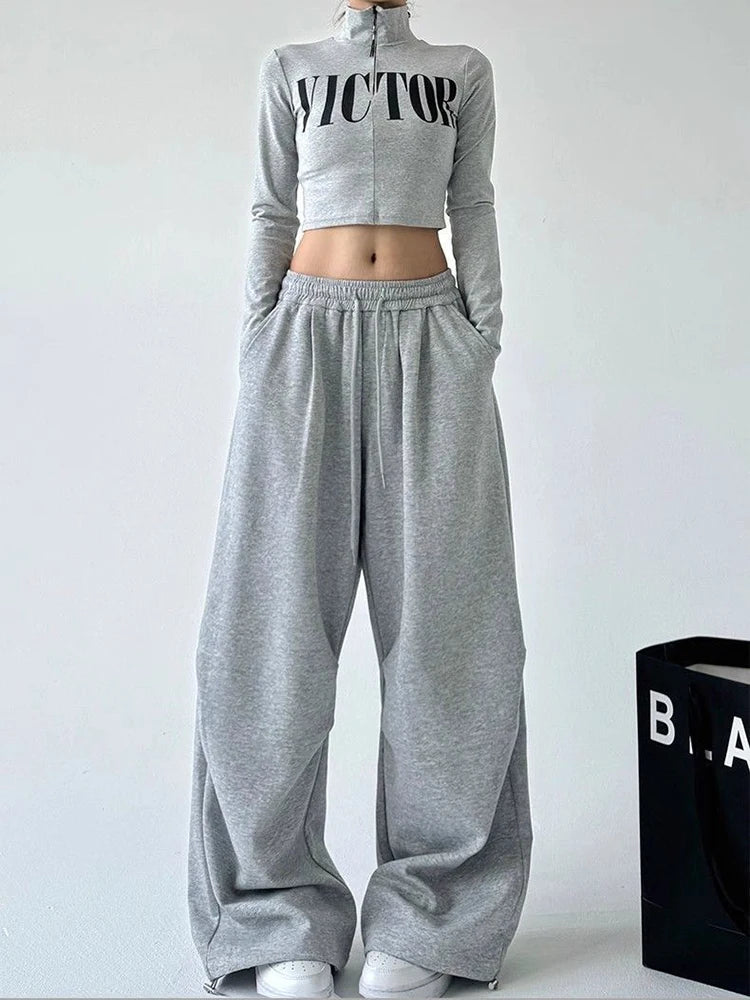 Y2K Harajuku Wide Leg Sweatpants Women Streetwear Baggy Oversize Gray