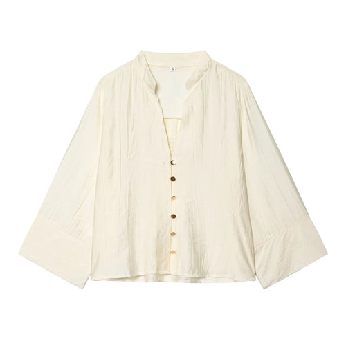 Autumn new women's loose and simple V-neck long sleeved shirt with