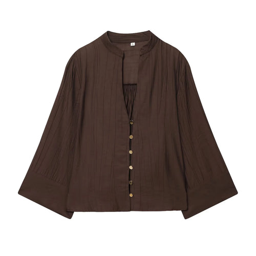 Autumn new women's loose and simple V-neck long sleeved shirt with