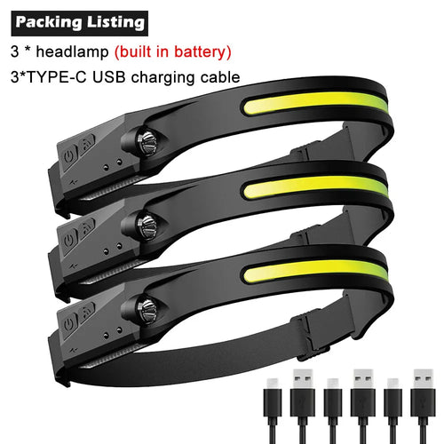1/2/3PCS LED Induction Headlamp Camping Search Light USB Rechargeable