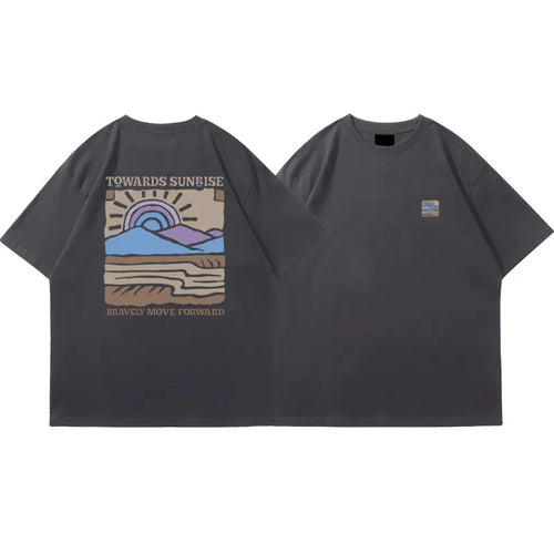 American Retro Pattern Printed Short-sleeved Crew Neck Cotton T-shirt