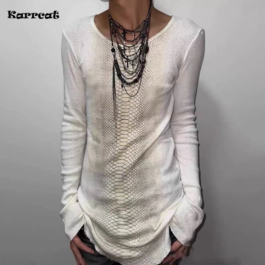 Karrcat Trashy Y2k Snakeskin Print T-shirt Grunge Aesthetics Long