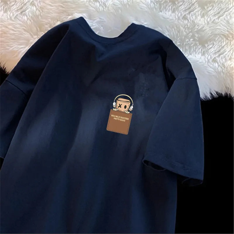 American Style Vintage Fashion Simple Design Print Cotton Men T Shirt