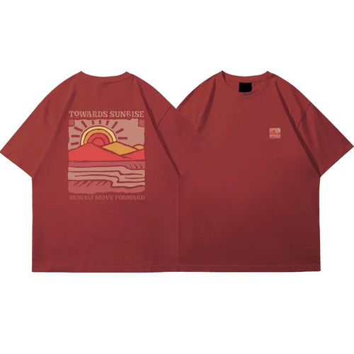 American Retro Pattern Printed Short-sleeved Crew Neck Cotton T-shirt