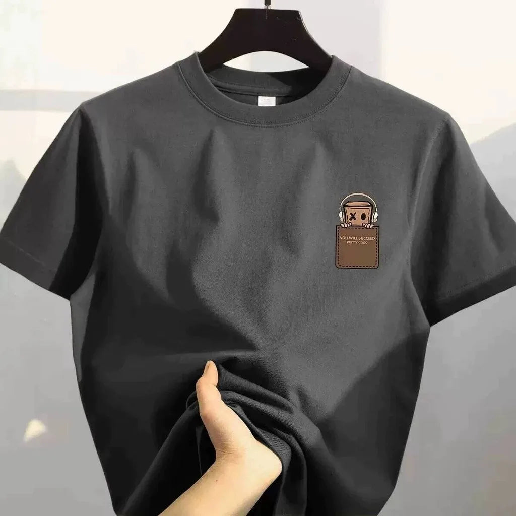 American Style Vintage Fashion Simple Design Print Cotton Men T Shirt