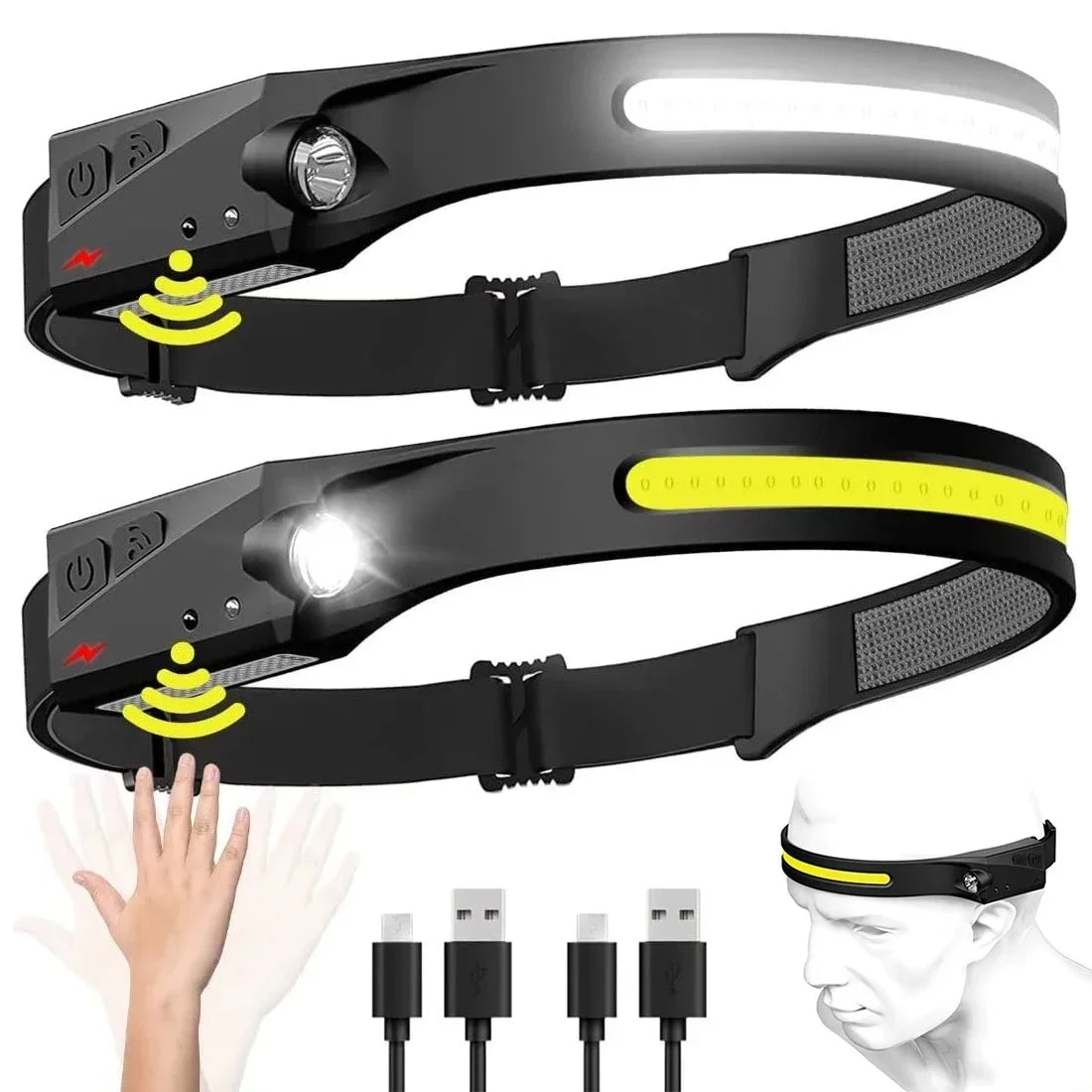 1/2/3PCS LED Induction Headlamp Camping Search Light USB Rechargeable