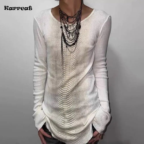 Karrcat Trashy Y2k Snakeskin Print T-shirt Grunge Aesthetics Long