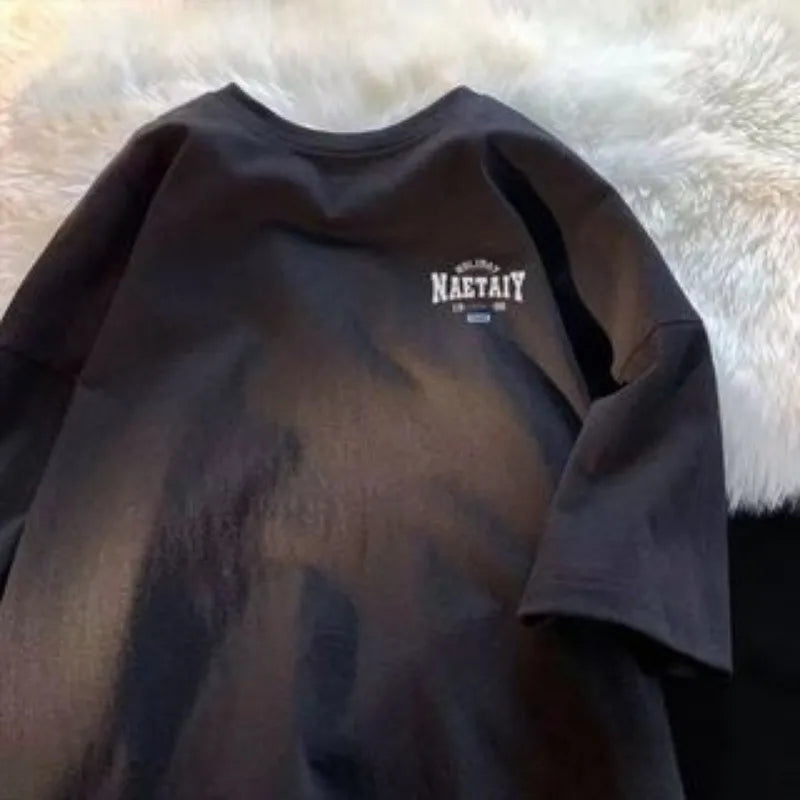 8XL Men Oversized Fashion Loose American Vintage Letter NAET Print