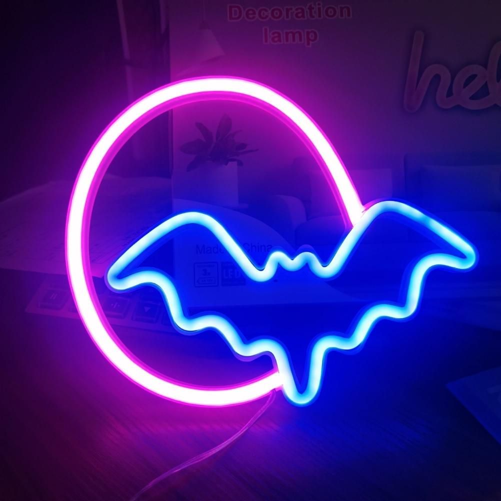 Halloween Neon Signs Moon and Bat LED Neon Lights USB Battery Powered Neon Light Sign for Wall Decor Room Bar Party Kids Gift-0