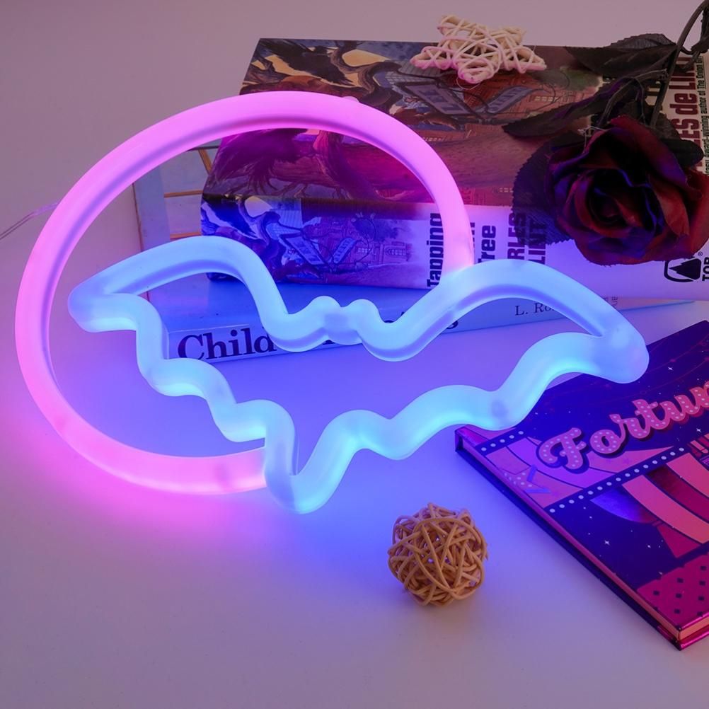 Halloween Neon Signs Moon and Bat LED Neon Lights USB Battery Powered Neon Light Sign for Wall Decor Room Bar Party Kids Gift-1