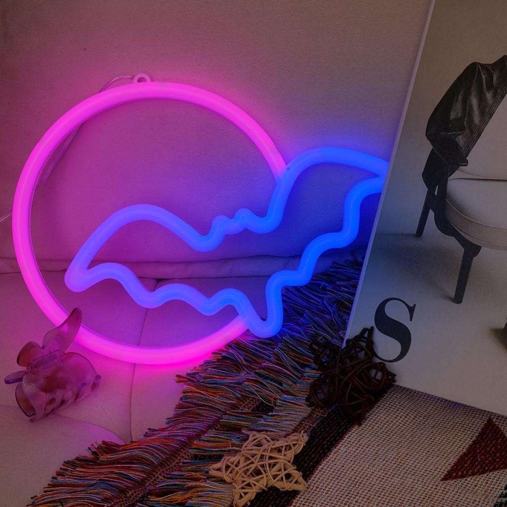 Halloween Neon Signs Moon and Bat LED Neon Lights USB Battery Powered Neon Light Sign for Wall Decor Room Bar Party Kids Gift-2