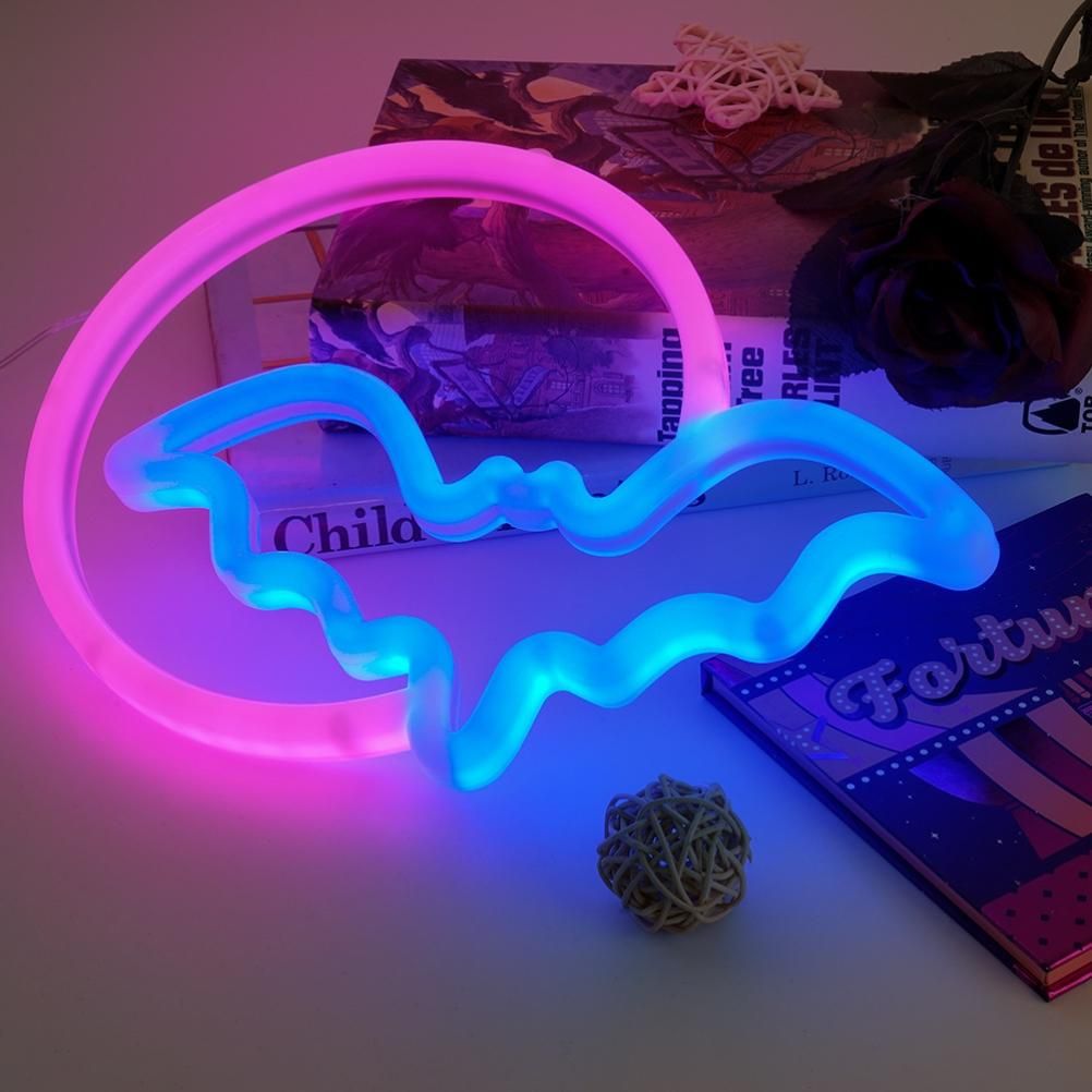 Halloween Neon Signs Moon and Bat LED Neon Lights USB Battery Powered Neon Light Sign for Wall Decor Room Bar Party Kids Gift-3