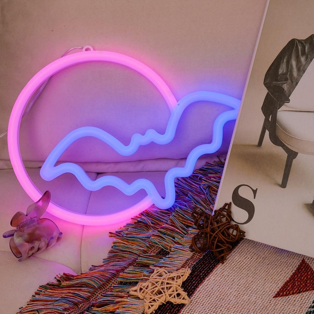 Halloween Neon Signs Moon and Bat LED Neon Lights USB Battery Powered Neon Light Sign for Wall Decor Room Bar Party Kids Gift-4