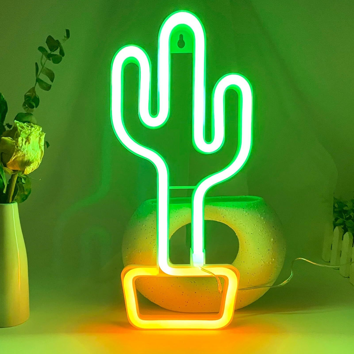 Neon Cactus Light Cactus Neon Sign, Cactus Wall Decor Lamp Cactus Neon Light Green Cactus LED Signs USB/Battery-1
