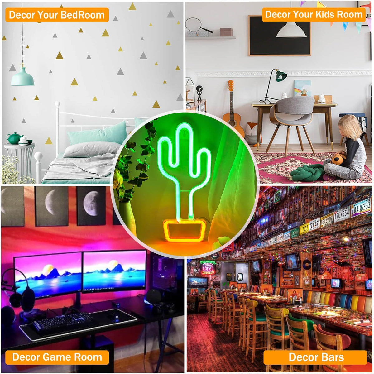 Neon Cactus Light Cactus Neon Sign, Cactus Wall Decor Lamp Cactus Neon Light Green Cactus LED Signs USB/Battery-4