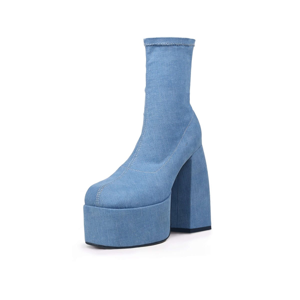 Chunky Platform Blue Denim Ankle Boots-1