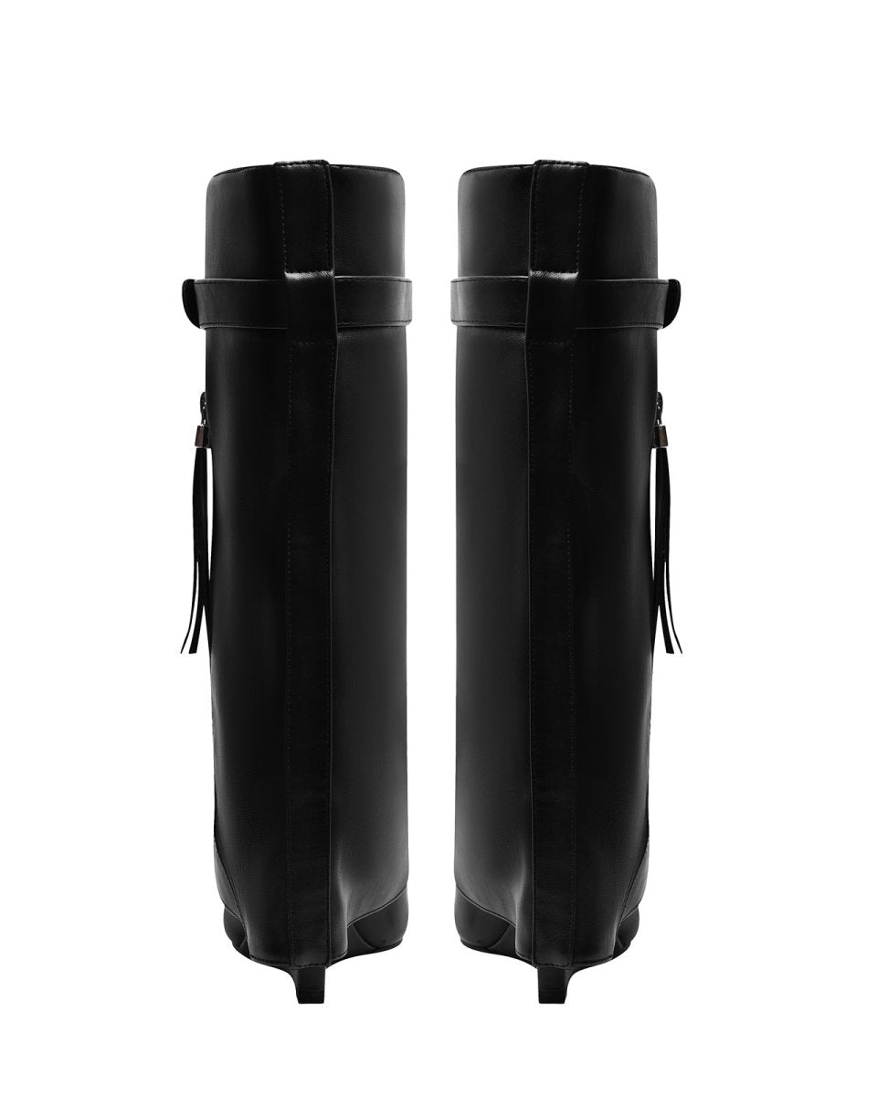 Leather Foldover Slouchy Knee High Boots-4
