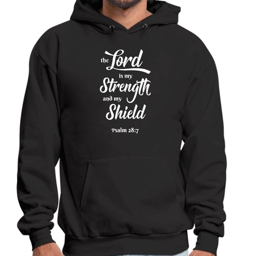 Mens Graphic Hoodie the Lord is my Strength and my Shield White Print