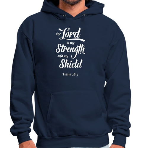 Mens Graphic Hoodie the Lord is my Strength and my Shield White Print