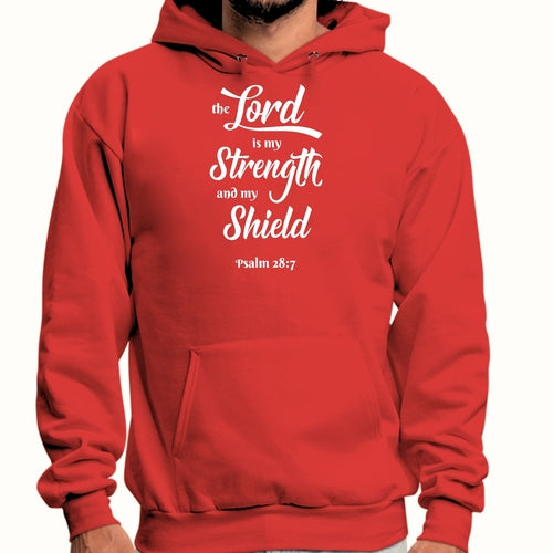 Mens Graphic Hoodie the Lord is my Strength and my Shield White Print