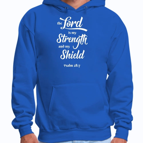 Mens Graphic Hoodie the Lord is my Strength and my Shield White Print