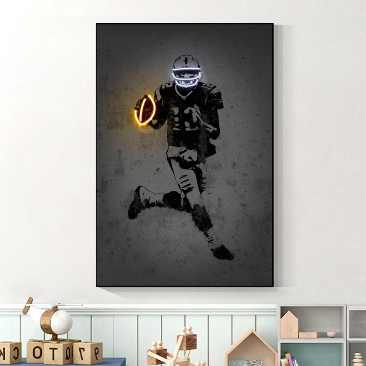 Poster Football Spieler mit Neon leuchtenden Ball und Helm als Deko Print ohne Rahmen-3
