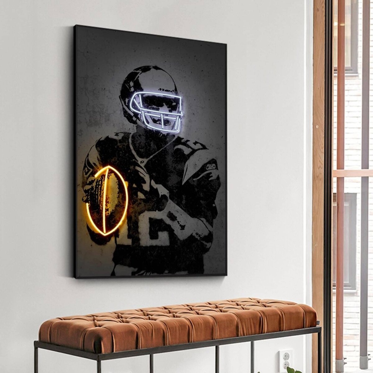 Poster Football Spieler mit Neon leuchtenden Ball und Helm als Deko Print ohne Rahmen-4